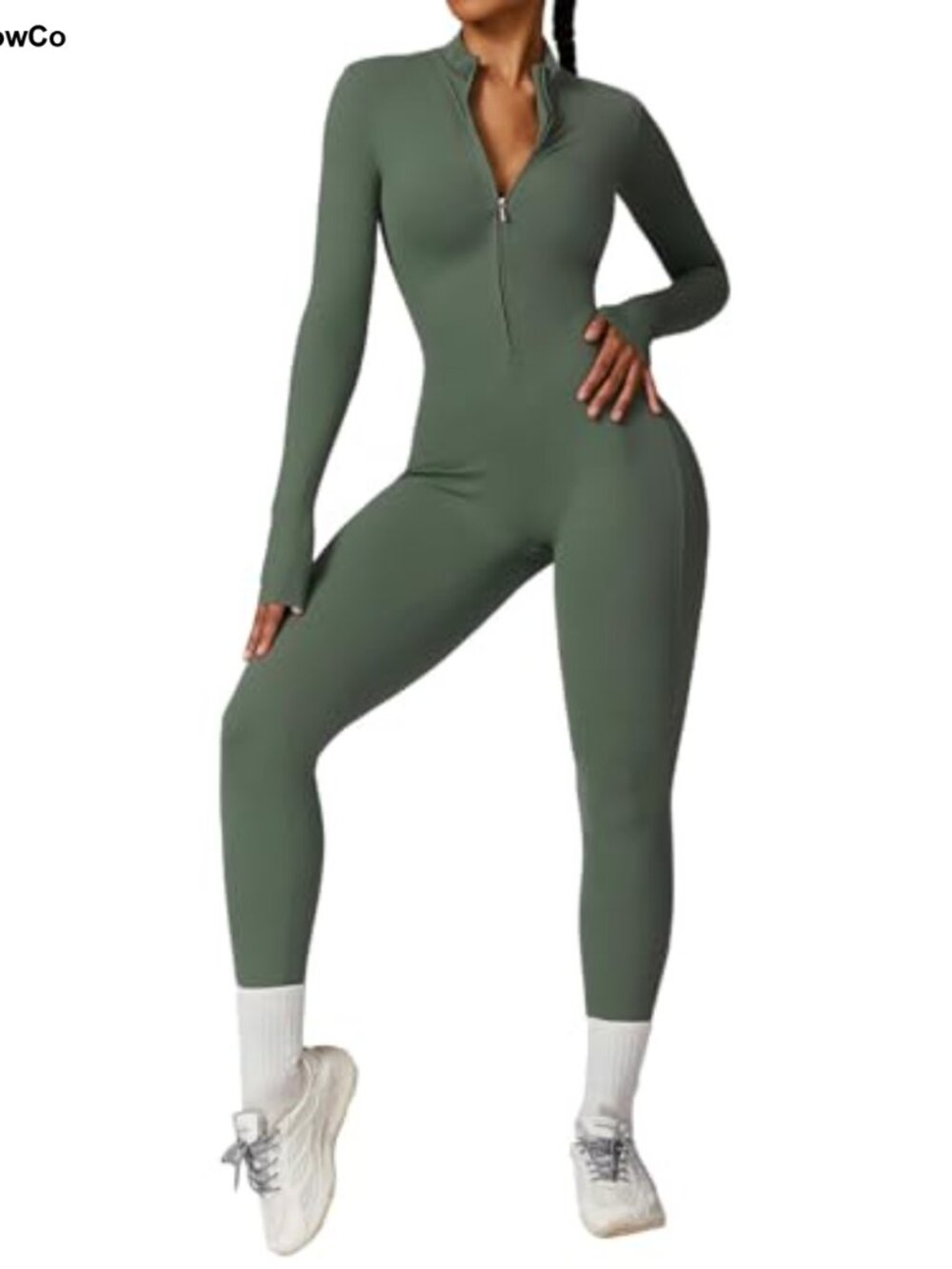 ECUPPER Women Long Sleeve Bodycon Jumpsuit Zip Up Unitard One Piece Yoga
